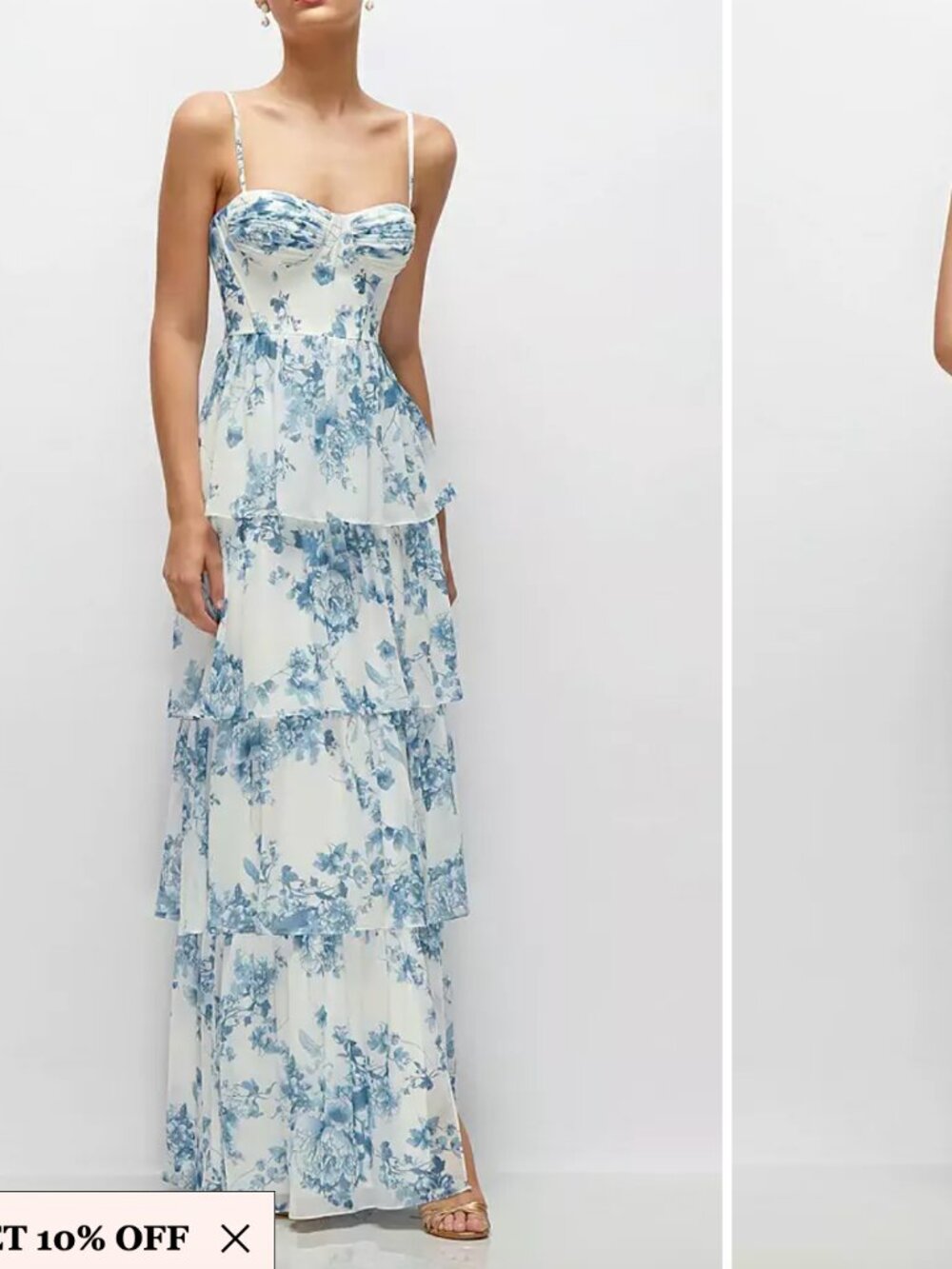 Bustier-Style Chiffon Tiered Ruffle Maxi Dress In Cottage Rose Dusk Blue